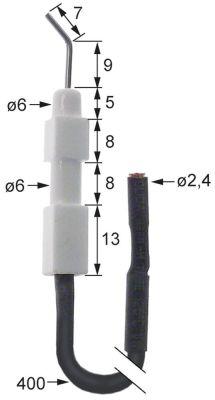 Tændelektrode L1 9mm L2 7mm Tilslutning ø2,4mm Kabellængde 400mm D1 ø 6mm D2 ø 6mm EL1 5mm