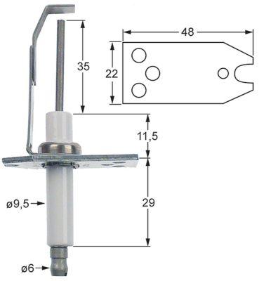 Tændelektrode L1 35mm Flange D1 ø 95mm FL 48mm FB 23mm EL1 155mm EL2 32mm