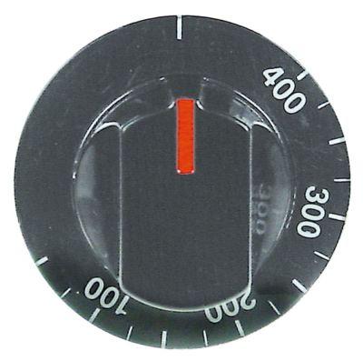 knob thermostat t.max. 400°C ø 64mmshaft ø 6x4.6mm shaft flat lower black
