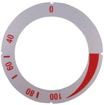Knapsymbol Termostat T.maks. 150°C ID ø 63mm sølv/rød UD ø 455mm