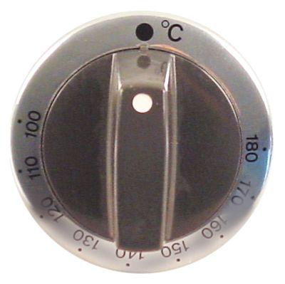Knap Termostat T.maks. 180°C ø 63mm Akse ø 6x4,6mm Udglatning oppe sølv Arbejdsområde 100-180