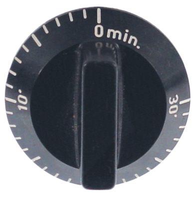 Knap Tid 30min ø 55mm Akse ø 6x4,6mm Udglatning nede sort