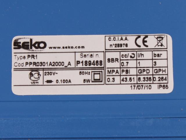 Dosering afsp. Seko PR1