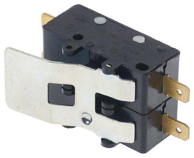 Mikrokontakt grebsbetjent 250V 15A 2NO L1 44mm Tilslutning Fladstik 6,3 mm L 42mm med arm BA 25mm