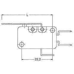 Mikrokontakt grebsbetjent 250V 16A 1CO Tilslutning Fladstik 6,3 mm L 98mm med arm BA 22mm