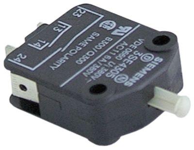 Mikrokontakt stiftbetjent 250V 6A 2NO Tilslutning Fladstik 6,3 mm sort med trykstift