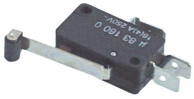 Mikrokontakt rullegrebsbetjent 250V 16A 1CO L1 28mm Tilslutning F6,3 sort L 33mm med rullearm