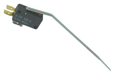 Mikrokontakt grebsbetjent 250V 6A 1CO L1 122mm Tilslutning Fladstik 6,3 mm L 27mm med arm