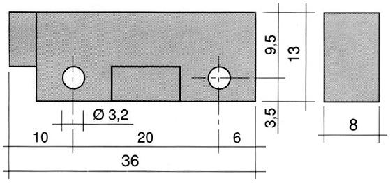 Magnet LA 20mm H 8mm L 36mm B 13mm Hul ø 3mm M3