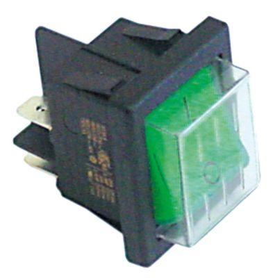 Vippekontakt Indbygningsmål 30x22mm grøn 2NO 250V Tilslutning Fladstik 6,3 mm Indbygningsmål 30