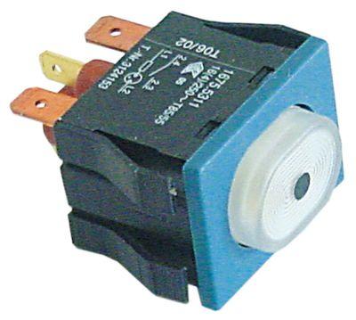 Tryktast Indbygningsmål 30x22mm hvid 1NO/lampe 250V Tilslutning Fladstik 6,3 mm Program I 16A