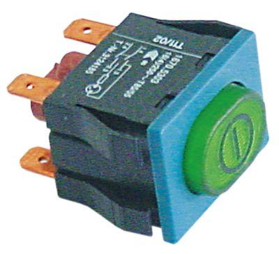 Trykkontakt Indbygningsmål 30x22mm grøn 2NO 250V Tilslutning Fladstik 6,3 mm TIL-FRA 16A