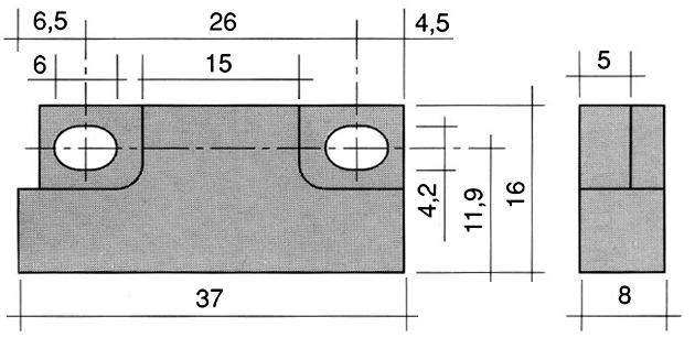 Magnet LA 26mm H 8mm L 37mm B 16mm Hul ø 4mm M4