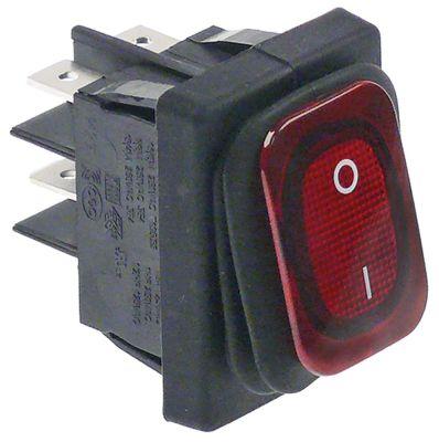 Vippekontakt Indbygningsmål 30x22mm rød 2NO 230V Tilslutning Fladstik 6,3 mm Indbygningsmål 30x22mm