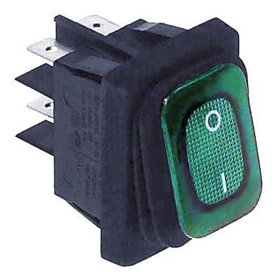 Vippekontakt Indbygningsmål 30x22mm grøn 2NO 230V Tilslutning Fladstik 6,3 mm Indbygningsmål 30