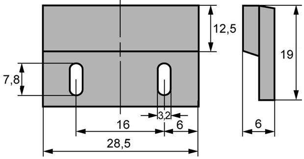 Magnet LA 16mm ø  -mm H 65mm L 29mm B 19mm Hul ø 35mm M3