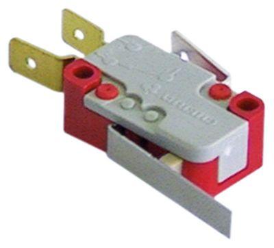 Mikrokontakt grebsbetjent 250V 6A 1CO Tilslutning Fladstik 6,3 mm L 35mm med arm BA 22mm