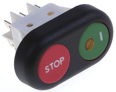 Trykkontakt Indbygningsmål 30x22mm rød/grøn 2CO 250V Tilslutning Fladstik 6,3 mm med 2 taster