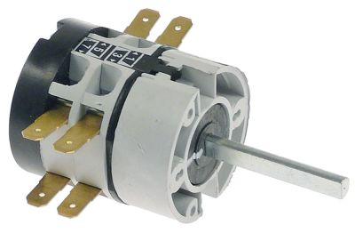 Drejeomskifter 12A Akse ø 6x4,6mm Akselængde 40mm Tilslutning Fladstik 6,3 mm 600V 0-1 Stilling