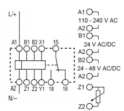 Tidsrelæ 24-240VAC/24-48VDCV Tilslutning Klemtilslutning 1CO 4A Funktioner 6