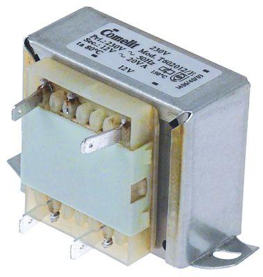 Transformator Primær 230VAC sekundær 12VAC 20VA Tilslutning Fladstik 6,3 mm TB 150°C