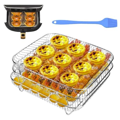 Rist med 3 lag til Airfryer, firkantet, 20x20x9 cm