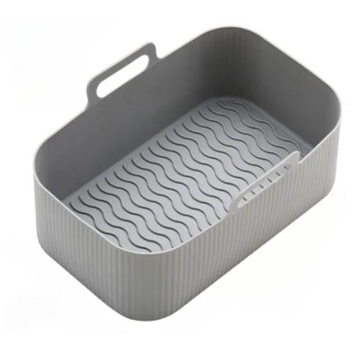 Firkantet grå silikoneform til airfryer, L19,5 x B12,5 x H7cm