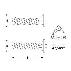 Varmelegeme 3000W 230V L 198mm 3-hulsflange Tilslutning M4 Rør ø 63mm VK 1 LA 64mm H 44mm