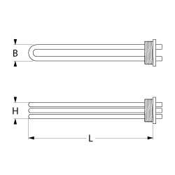 Varmelegeme 3000W 230/380V L 300mm Skrueflange Tilslutning M4 Gevind 1½