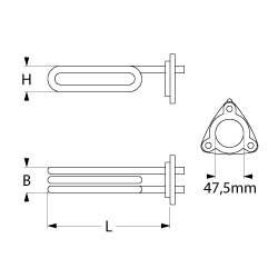 Varmelegeme 3000W 230V L 240mm 3-hulsflange Tilslutning Fladstik 6,3 mm Rør ø 63mm VK 1