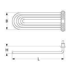 Varmelegeme 3000W 230V L 398mm Ekspansionsflange Tilslutning Fladstik 6,3 mm Rør ø 63mm VK 3 H 24mm