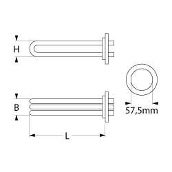 Varmelegeme 3000W 230V L 338mm Rundflange Tilslutning Fladstik 6,3 mm Rør ø 85mm VK 3 H 41mm
