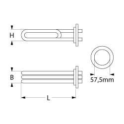 Varmelegeme 5000W 230V L 373mm Rundflange Tilslutning M4 Rør ø 63mm VK 3 H 40mm