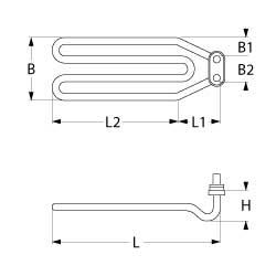 Varmelegeme 2700W 220V L 273mm L1 50mm L2 223mm B1 30mm B2 33mm Trykflange