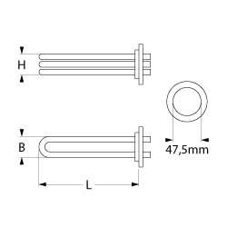 Varmelegeme 4500W 230V L 350mm Rundflange Tilslutning Fladstik 6,3 mm Rør ø 65mm VK 3 H 34mm