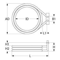 Varmelegeme 4000W 380V L 240mm L1 25mm B1 56mm H1 5mm H2 38mm Firkantflange