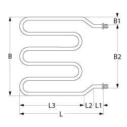 Varmelegeme 800W 230V L 365mm L1 30mm L2 40mm L3 295mm B1 18mm B2 254mm 2-huls fastgørelse