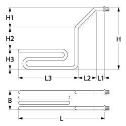 Varmelegeme 4000W 230V L 415mm L1 28mm L2 57mm L3 330mm H1 60mm H2 220mm H3 60mm