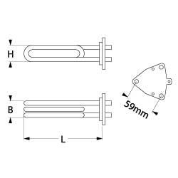 Varmelegeme 1300W 230V L 185mm 3-hulsflange Tilslutning Fladstik 6,3 mm Rør ø 85mm VK 1