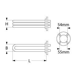 Varmelegeme 2700W 230V L 232mm 4-huls flange Tilslutning M6x1 Rør ø 85mm VK 1 LA 55mm H 43mm