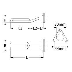 heating element 750W 230V heating circuits 1mounting ø 30mm hole distance 44mm L 130mm