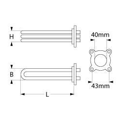 Varmelegeme 2000W 230V L 139mm 4-huls flange Tilslutning Fladstik 6,3 mm Rør ø 85mm VK 3