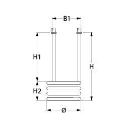 Varmelegeme 2700W 230V B1 48mm H1 158mm H2 42mm 2-huls fastgørelse Tilslutning M6 Gevind 3/8