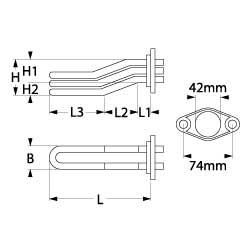 heating element 1800W 230V heating circuits 3mounting ø 41mm hole distance 74mm L 175mm W 35mm