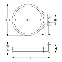 Varmelegeme 2000W 220V L 215mm L1 15mm B1 60mm H1 5mm H2 20mm Firkantflange