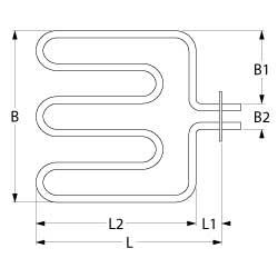 Varmelegeme 1400W 230V L 315mm L1 55mm L2 260mm B1 150mm B2 30mm Firkantflange
