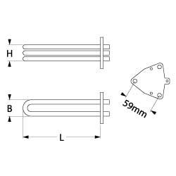 Varmelegeme 3750-4500W 220-240V L 380mm 3-hulsflange Tilslutning Fladstik 6,3 mm