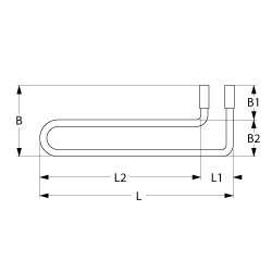Varmelegeme 150W 230V L 190mm L1 30mm L2 160mm B1 180mm B2 35mm Rør ø 65mm Kabellængde 1500mm