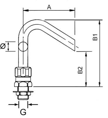 Indløbsrør Rør ø 20mm Udhæng 90mm Samlet højde 175mm Udløbshøjde 135mm