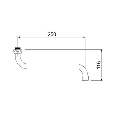 S-udløb Rør ø 18mm Udhæng 250mm Udløbshøjde 115mm
